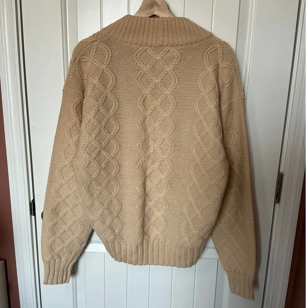 Vintage Calvin Klein 70s Men's Wool Cable Sweater Large Cream